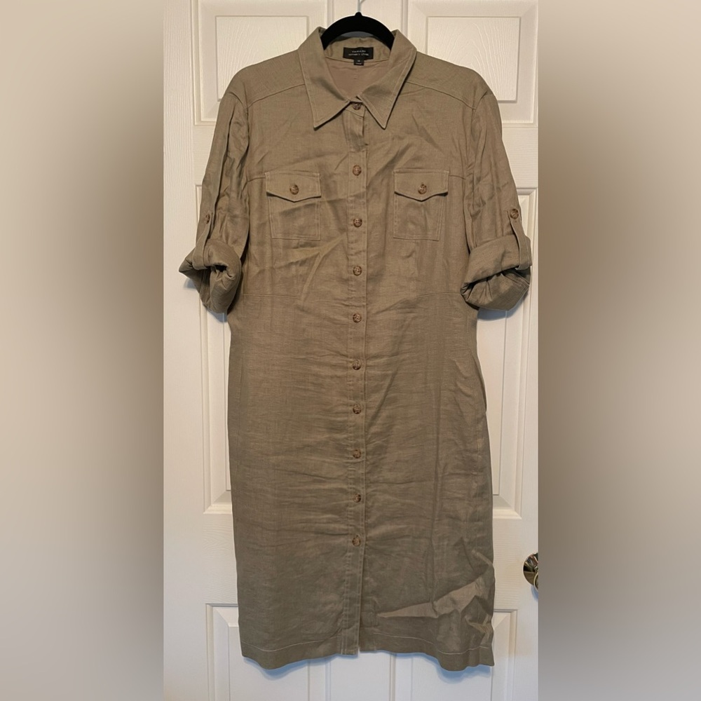 Tahari Arthur S Levine, size 16, tan, linen dress